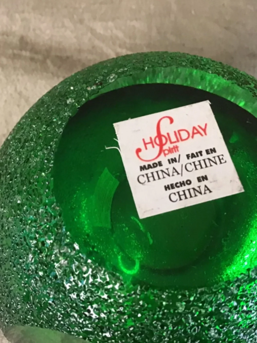 NWT- MCM “Geode” Green Votive Handmade Art Glass Sugared Candle Holder w/ Box